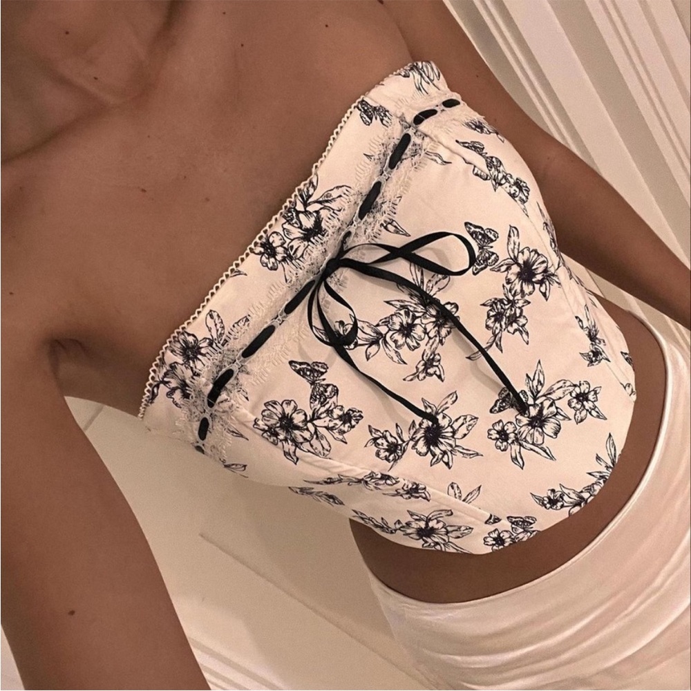 Never worn cottage core floral butterfly print corset top